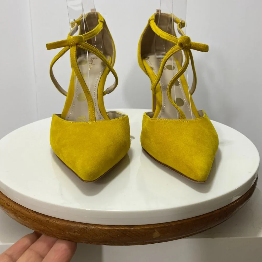 Boden Genuine Suede Leather Pointed Toe Jennifer T Bar Heels 7 Mustard Party Bow